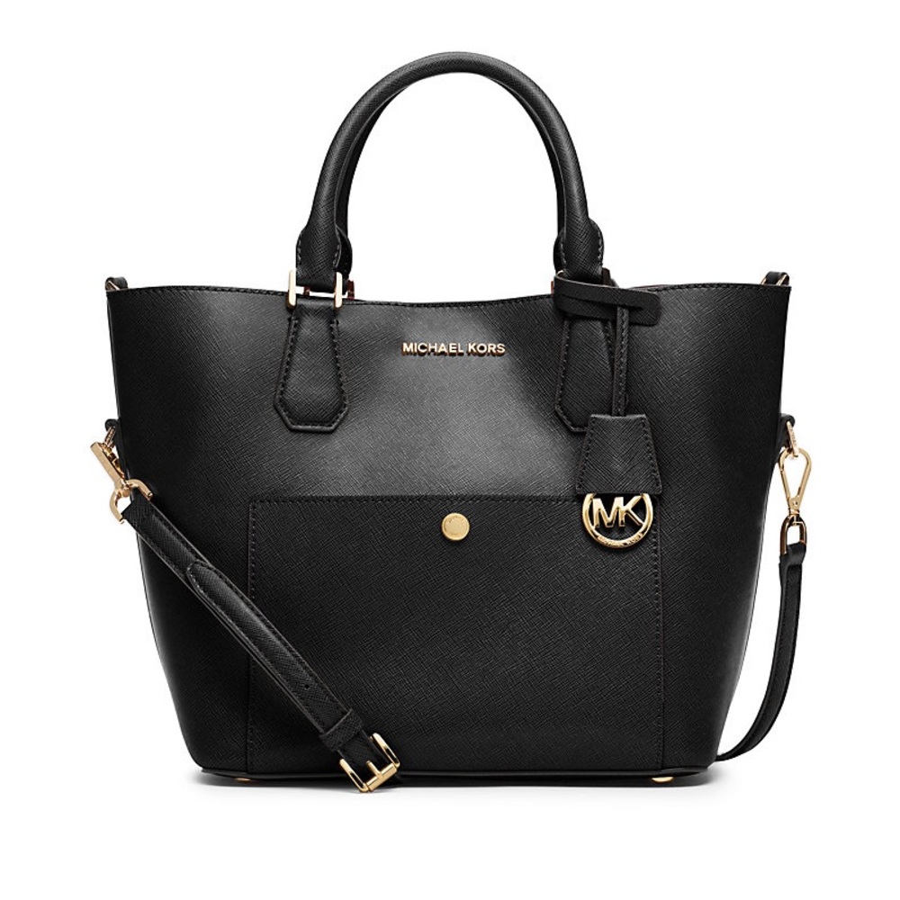*Matching Set* Michael Kors Greenwich Black Tote with Gold Accents